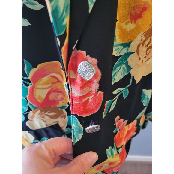 Carole Little jacket lightweight floral blazer 1980s, Vibrant Colors Size L - Picture 7 of 13